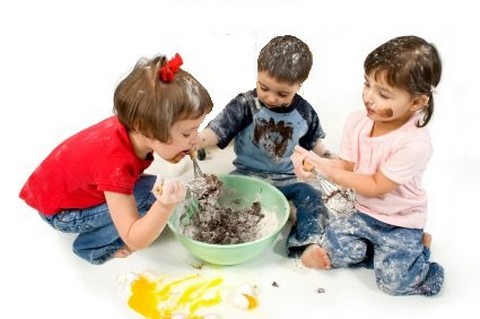 Children making a chocolate cake