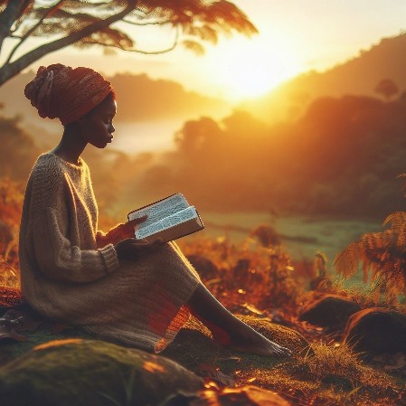 An African lady reading a Bible